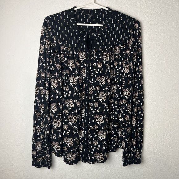 Lucky Brand Floral Peasant Boho Blouse Button Up Large 257 - Picture 1 of 7